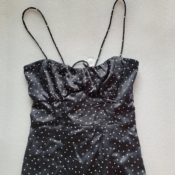 Zara Satin Polka Dot Midi Dress Black and White Slit Skirt Small - Picture 2 of 11
